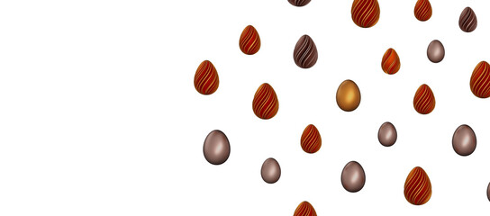 golden and silver eggs isolated on white background with shadow. Easter eggs