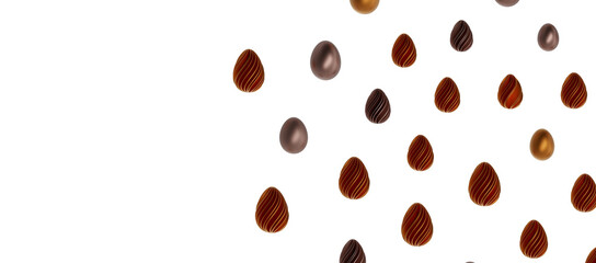 golden and silver eggs isolated on white background with shadow. Easter eggs