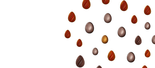 golden and silver eggs isolated on white background with shadow. Easter eggs