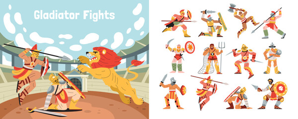 Gladiator Fights Flat Compositions