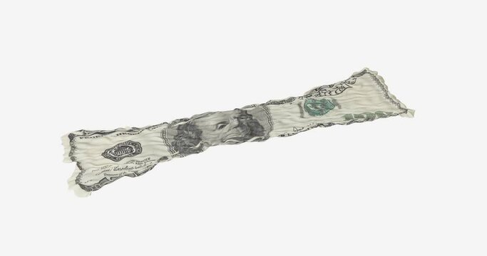 Inflation in US dollars. A diminishing banknote with a face value of 100 US dollars. 4K footage video concept