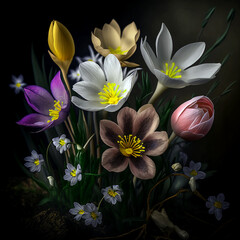 Obraz na płótnie Canvas Spring flowers on a dark background
