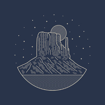 recommend clip art: mono line Monument Valley Arizona desert vector for patch, pin, graphic, art t-shirt design