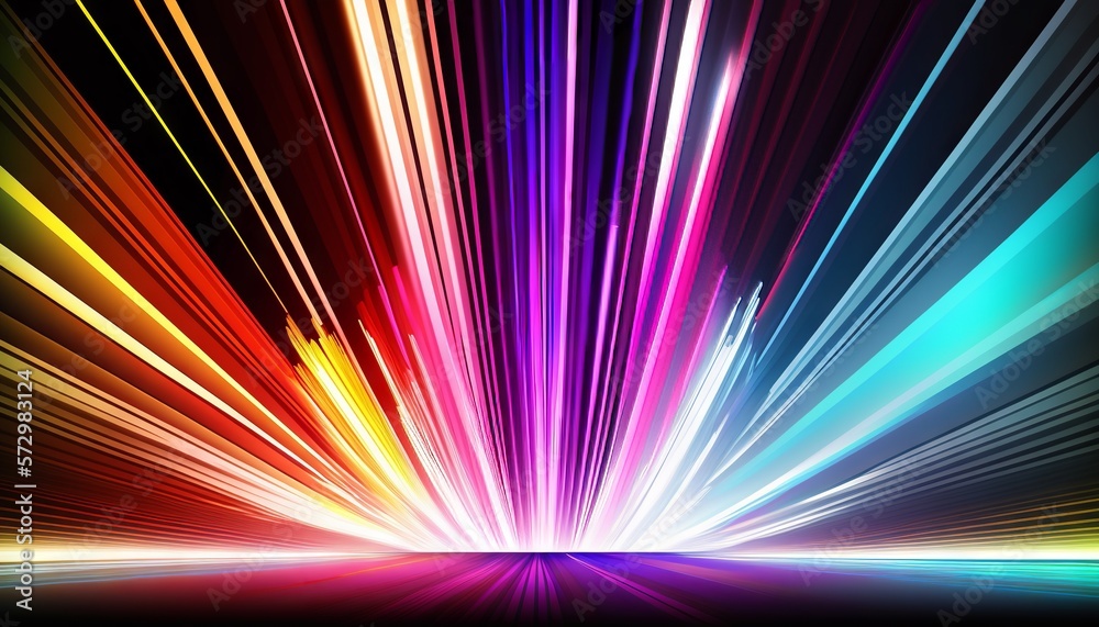 Poster abstract background with colorful rays and lines. generative ai