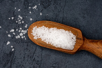 Rock salt on black background