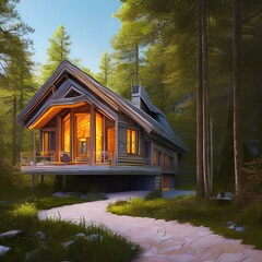 A secluded house in the woods with a modern design 1_SwinIRGenerative AI