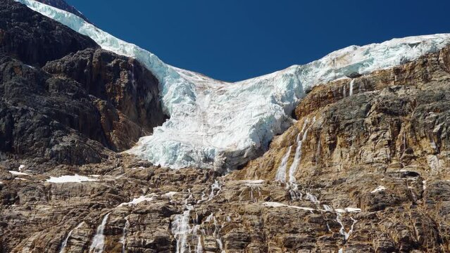 Angel Glacier Mount Edith Cavell in 2021 summer. Jasper National Park beautiful landscape. Alberta, Canada. Canadian Rockies Mountains nature scenery.
