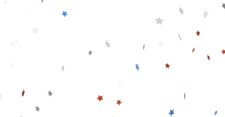 festive pattern with flying, falling red, blue, white stars in colors of the United States' flag
