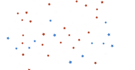 festive pattern with flying, falling red, blue, white stars in colors of the United States' flag