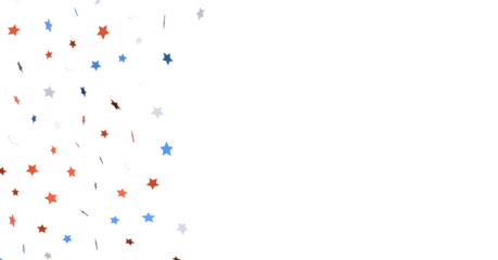 festive pattern with flying, falling red, blue, white stars in colors of the United States' flag