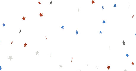 festive pattern with flying, falling red, blue, white stars in colors of the United States' flag