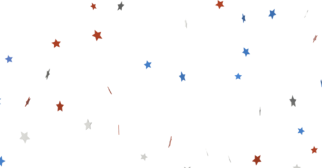 festive pattern with flying, falling red, blue, white stars in colors of the United States' flag