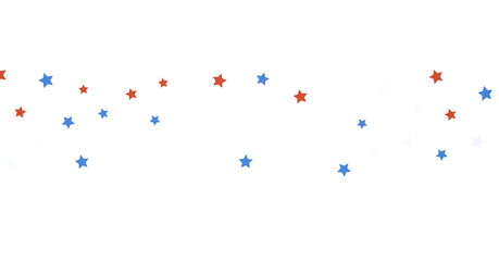 festive pattern with flying, falling red, blue, white stars in colors of the United States' flag