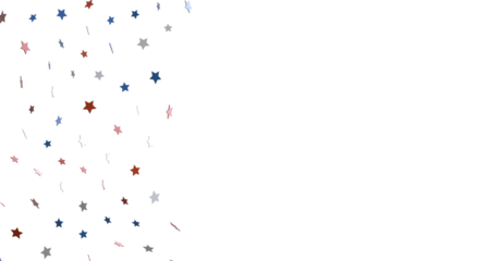 festive pattern with flying, falling red, blue, white stars in colors of the United States' flag