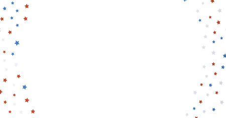 festive pattern with flying, falling red, blue, white stars in colors of the United States' flag