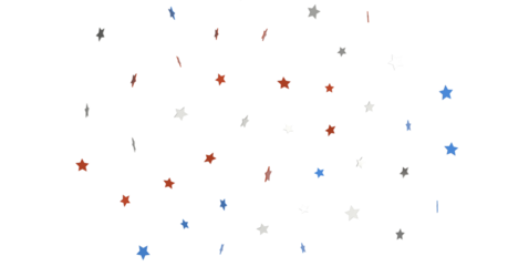 festive pattern with flying, falling red, blue, white stars in colors of the United States' flag