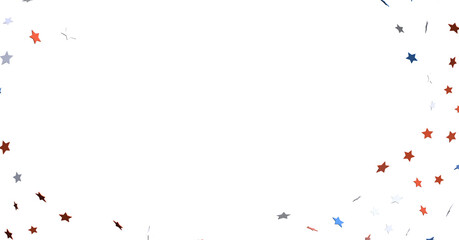 festive pattern with flying, falling red, blue, white stars in colors of the United States' flag