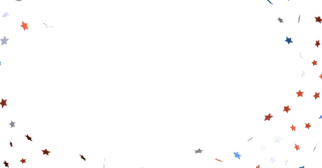 festive pattern with flying, falling red, blue, white stars in colors of the United States' flag