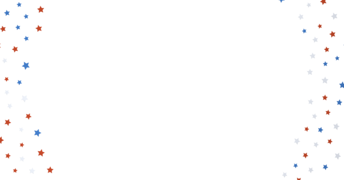 festive pattern with flying, falling red, blue, white stars in colors of the United States' flag