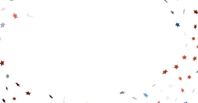 festive pattern with flying, falling red, blue, white stars in colors of the United States' flag