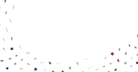 festive pattern with flying, falling red, blue, white stars in colors of the United States' flag
