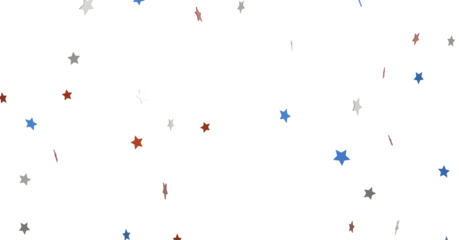 festive pattern with flying, falling red, blue, white stars in colors of the United States' flag