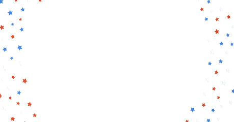 festive pattern with flying, falling red, blue, white stars in colors of the United States' flag