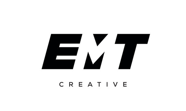 EMT letters negative space logo design. creative typography monogram vector