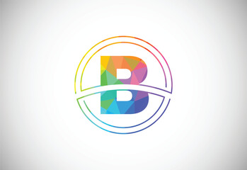 Low poly style letter B with a circle frame. Graphic alphabet symbol for corporate business identity
