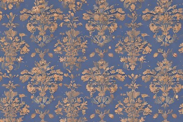 A Wallpaper Of A Rococo Blooms Flowers Dreamy Intricate Details Pastel Scheme Blue Gold Tone Fantasy Fairytale Aesthetic Rococo Luxurious Style Background. Generative AI