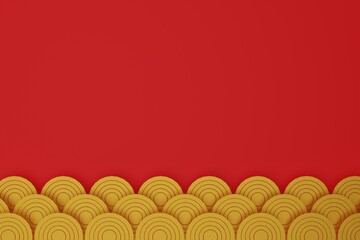 Red Chinese New Year background and gold coins, red background, celebrate Chinese New Year, 3D rendering.