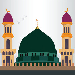 islamic ramadan and eid aladha mubarak with makkah and madinah illustration vector.