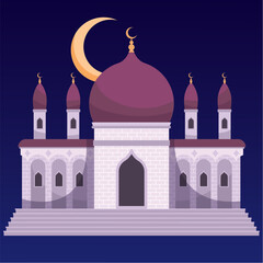 islamic ramadan and eid aladha mubarak with makkah and madinah illustration vector.
