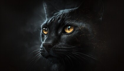 Dark Black Cat on a Dark Background Wallpaper, Art, Bokeh, Focus