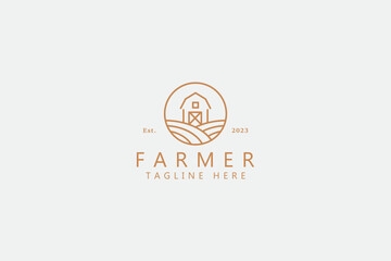 Obraz premium Barn Rural Farm Agriculture Countryside Logo Template Simple Outline Concept
