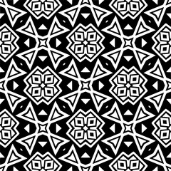 Vector geometric seamless pattern. Minimal ornamental background with abstract shapes. Black and white texture. Simple abstract ornament background. Dark repeat design for decor, fabric, cloth.