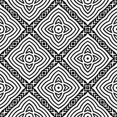 Vector geometric seamless pattern. Minimal ornamental background with abstract shapes. Black and white texture. Simple abstract ornament background. Dark repeat design for decor, fabric, cloth.