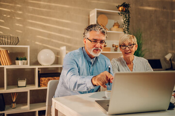 Fototapeta na wymiar Senior couple online shopping with a laptop at home