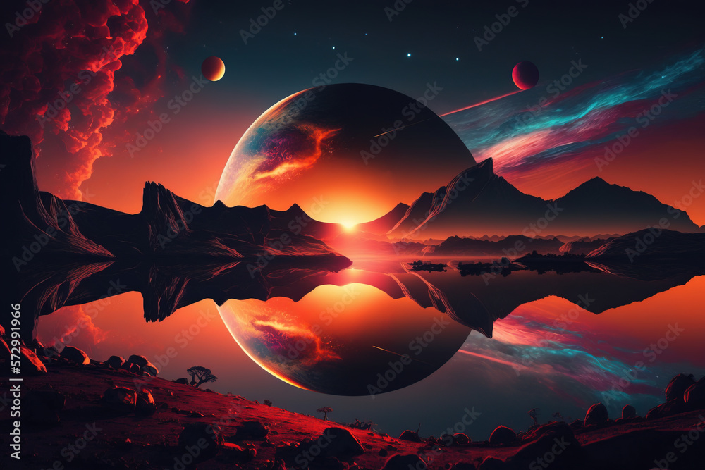 Canvas Prints sunset on the fantasy futuristic world. generative ai