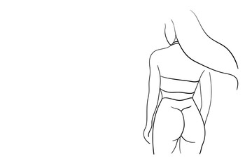 Fitness girl illustration in one line drawing. Continuous line art hand drawn vector styles.