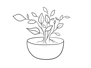 Plant in the pot illustration in one line drawing. Continuous line art hand drawn vector styles.