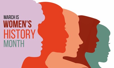 March is Women's History Month creative poster with the faces of different women's