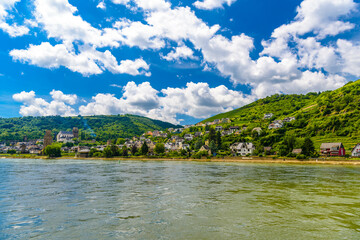 Rhein Rhine river in Loreley Lorelei, Oberwesel, Rhein-Lahn-Kreis, Rhineland-Palatinate, Rheinland-Pfalz, Germany