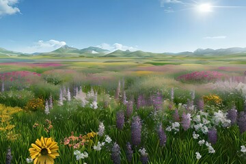 Obraz premium Illustration Of A Flower Meadow In Spring. Generative AI