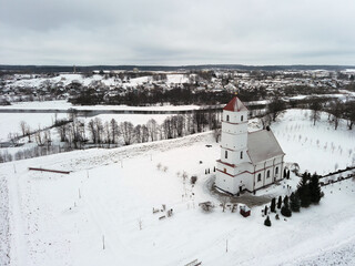 The view of the old spaso-preobrazhensky Cathedral in Zaslavl, Belarus. Drone aerial view.