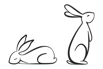 Bunny rabbits pair as a line drawing in vector