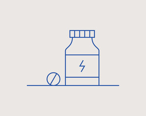 Concept of vitamins to restore energy in a flat style. Sport thin line icon. Health editable stroke icon.  Vector illustration
