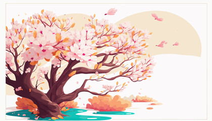 Sakura spring flowers mock-up illustration for women`s day or women`s history month with copy space vector illustration.