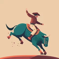 Zelfklevend Fotobehang Bull Riding in Air created with Generative AI technology © ViniSouza128