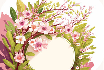 Sakura spring flowers mock-up illustration for women`s day or women`s history month with copy space vector illustration.